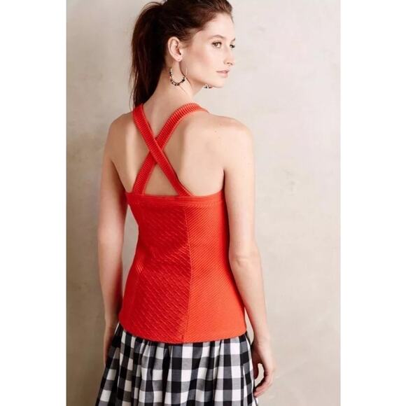 Anthropologie Deletta Gavi Textured Cross Back Sleeveless Top in Red Size L - Picture 3 of 10